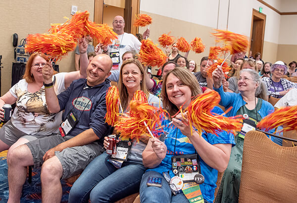 Members of American Mensa Special Interest Groups display their team spirit during a group competition at Annual Gathering 2018 for bragging rights