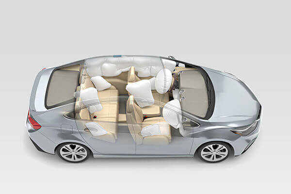 3-D view of car airbag deployment