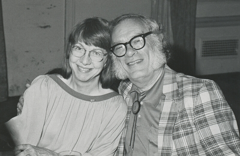 Isaac Asimov and his wife, Janet, attend a Greater New York Mensa gathering in the 1980s.