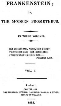 Title page of the original 1818 version of Frankenstein