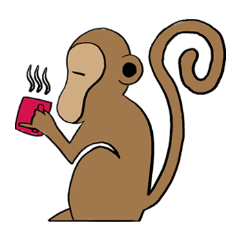 An illustration of a monkey holding a cup of coffee
