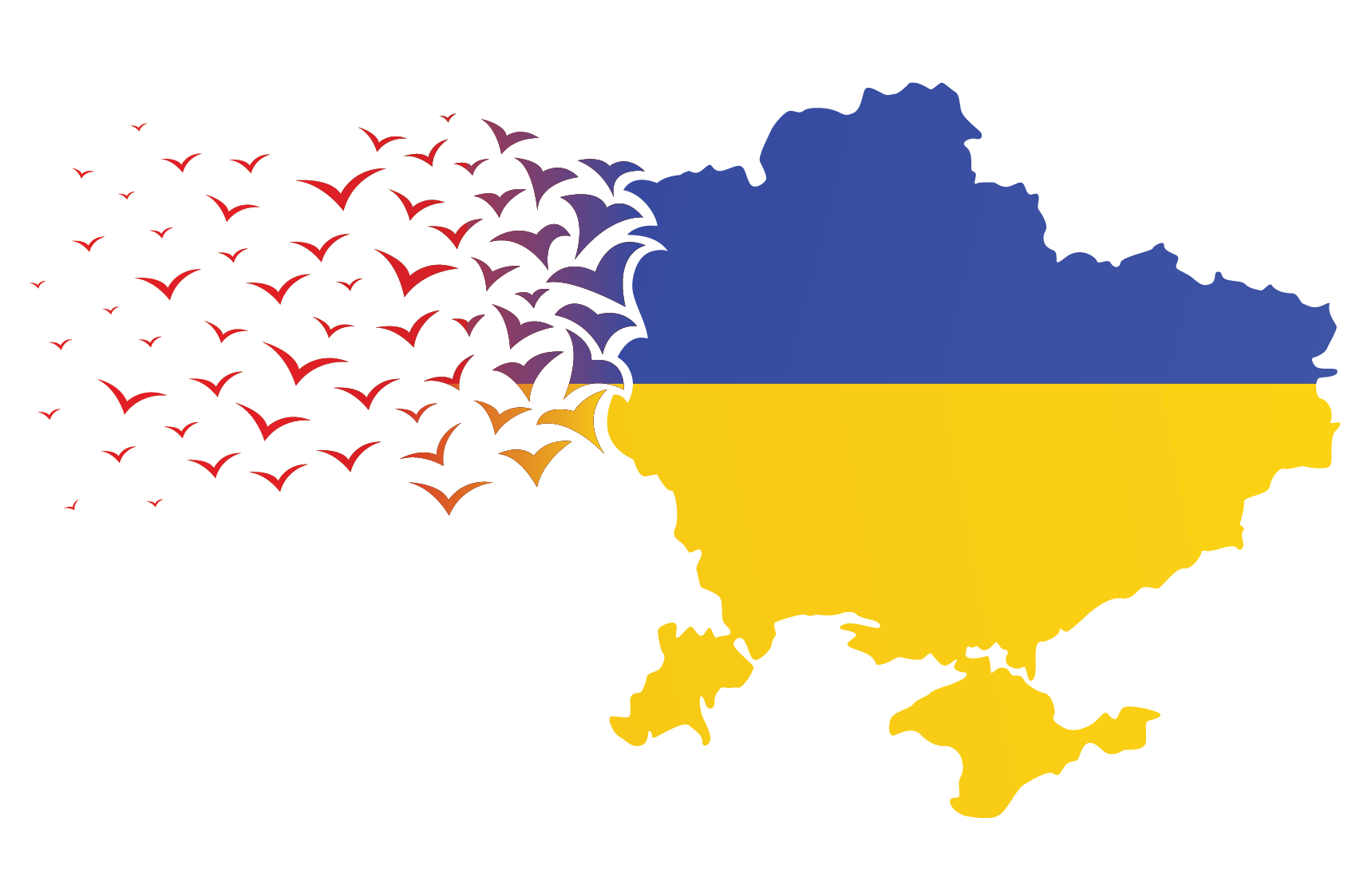 An illustration of doves flying into the Ukraine flag