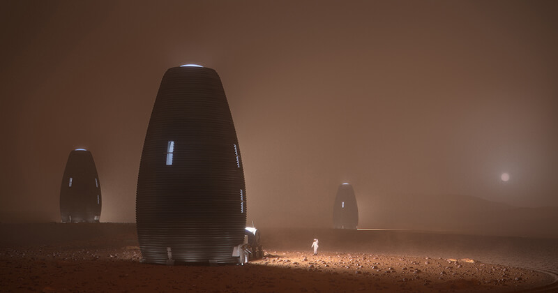 Marsha is a proposal for a habitat on the surface of Mars built autonomously using local and mission-generated materials.