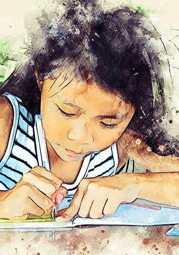 Illustration: A girl practicing her handwriting.