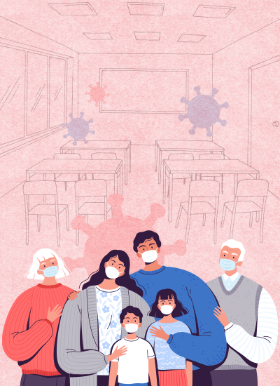 Illustration: A family wearing masks