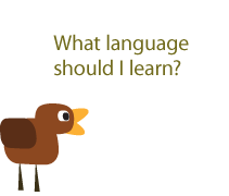 A small bird with a speech bubble that reads, What language should I learn? 